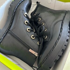 Gianni Bini Black Leather Combat Boots